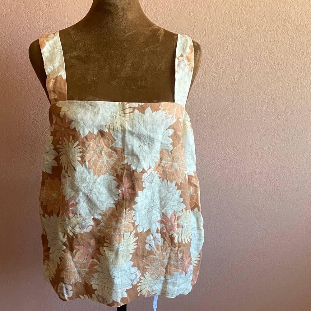 FAHERTY Peach Floral Linen Square-Neck Tank - Picture 2 of 11